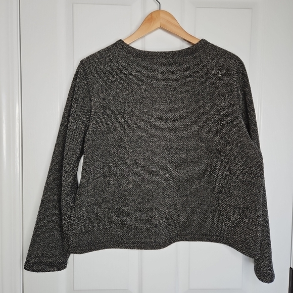 LL Bean Button Front Fleece Cardigan Sweater Jacket Size L Womens Black Tan Cozy - Picture 7 of 8